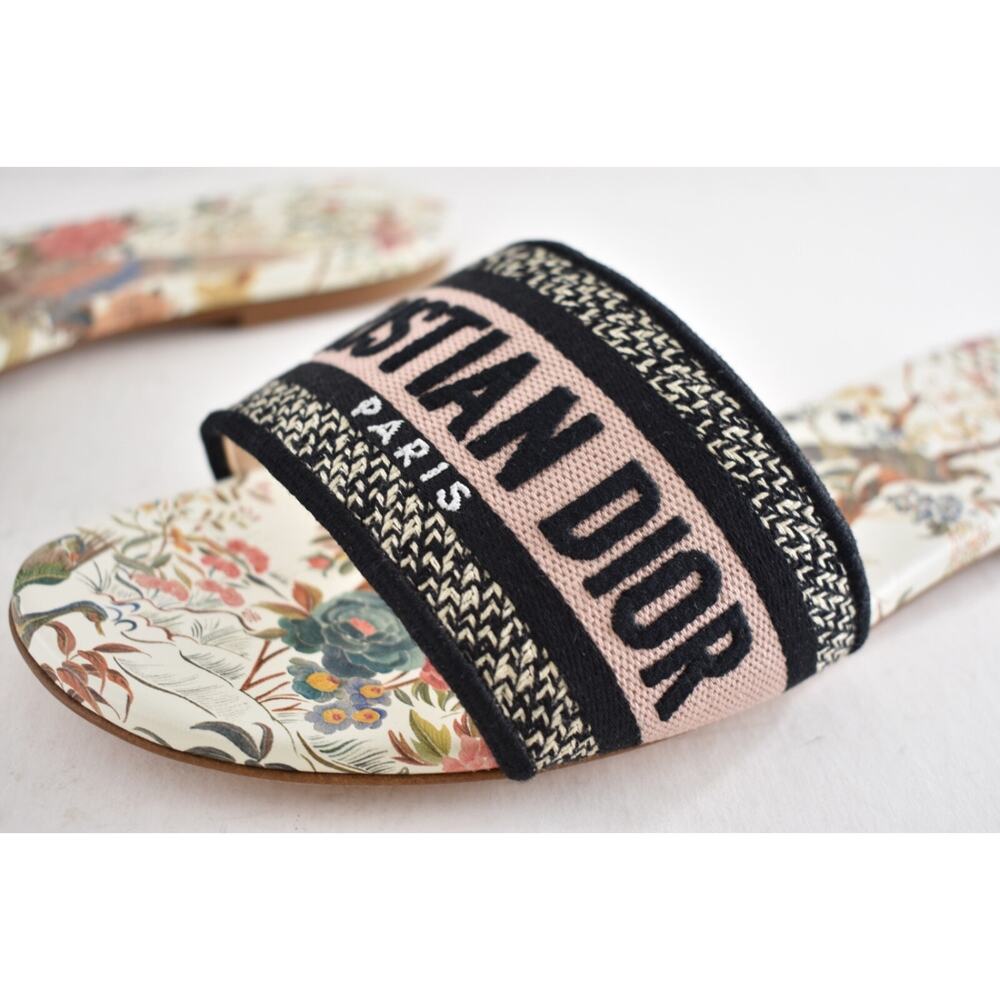 Christian Dior Dway Jardín D’ Hiver Embroidered Logo Slide Mule Flat Sandal 39 - Picture 10 of 15
